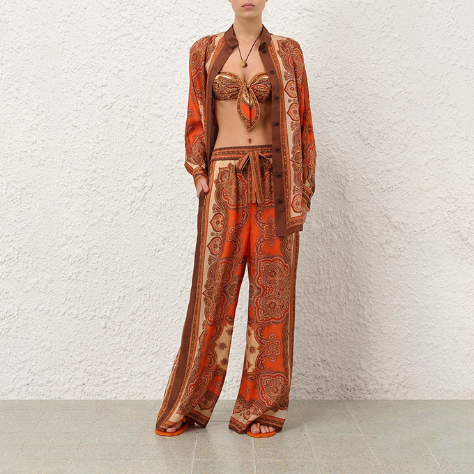 zimmermann summer swim mahon stand collar silk shirt & pants